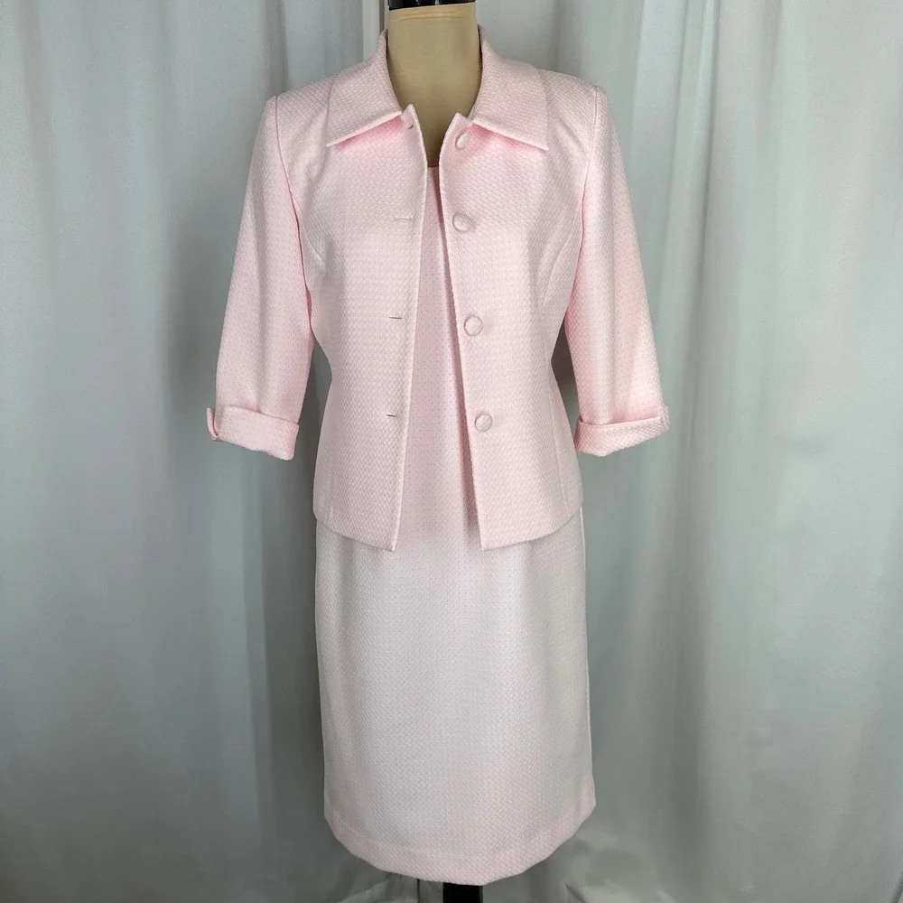 Jessica Howard Petite Pink 2 Piece Dress Jacket Set Size 6P Career Church READ